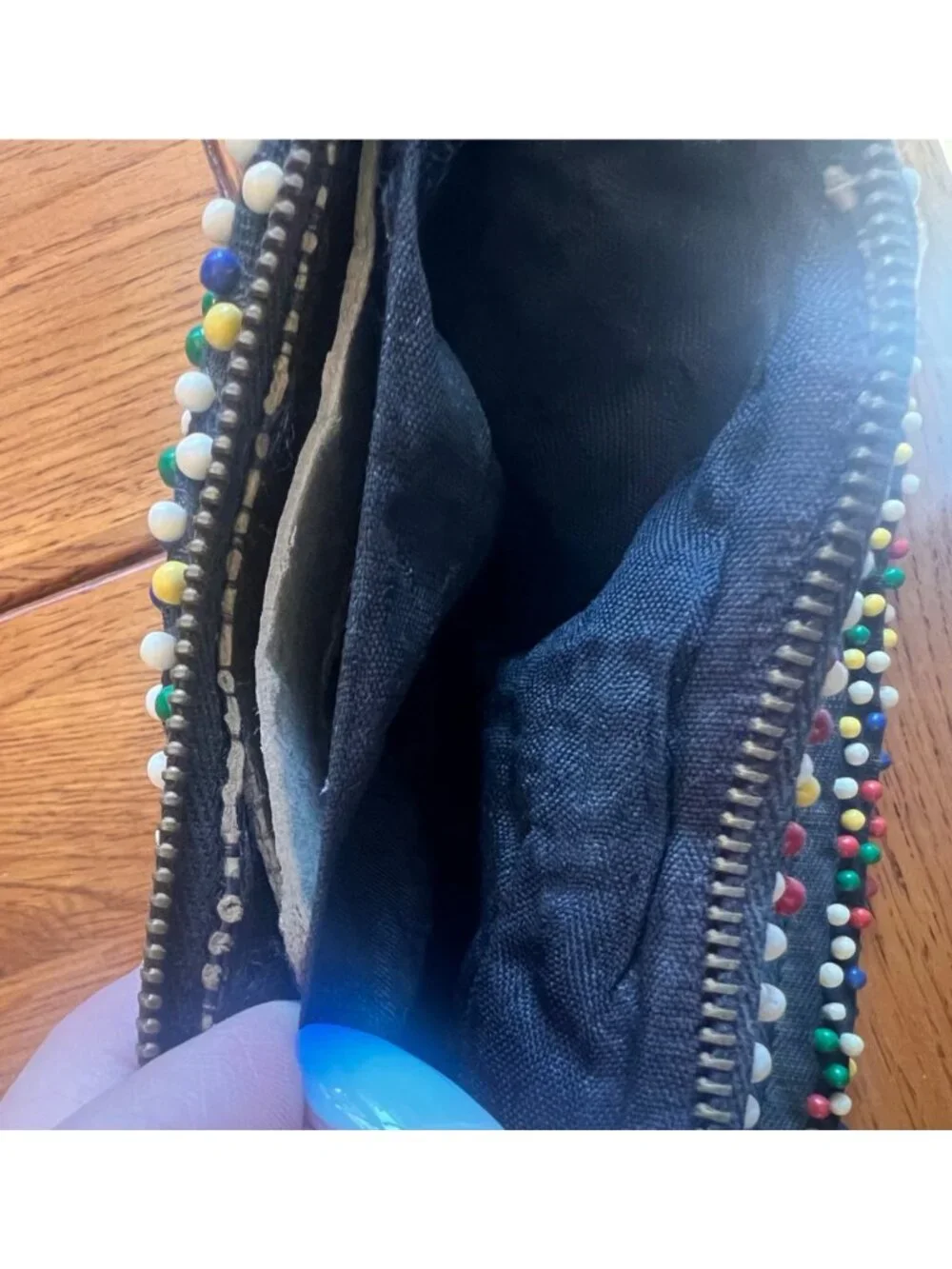 Vintage Beaded Multicolor Clutch With Metal Ring Accent Handcrafted Design 8.5
